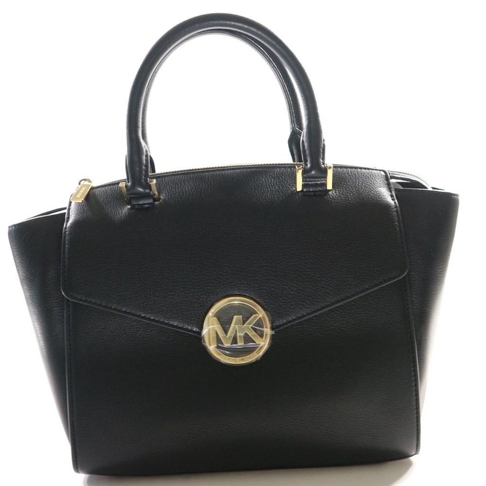 Michael Kors Hudson Large Leather Satchel Shoulder Bag Black
